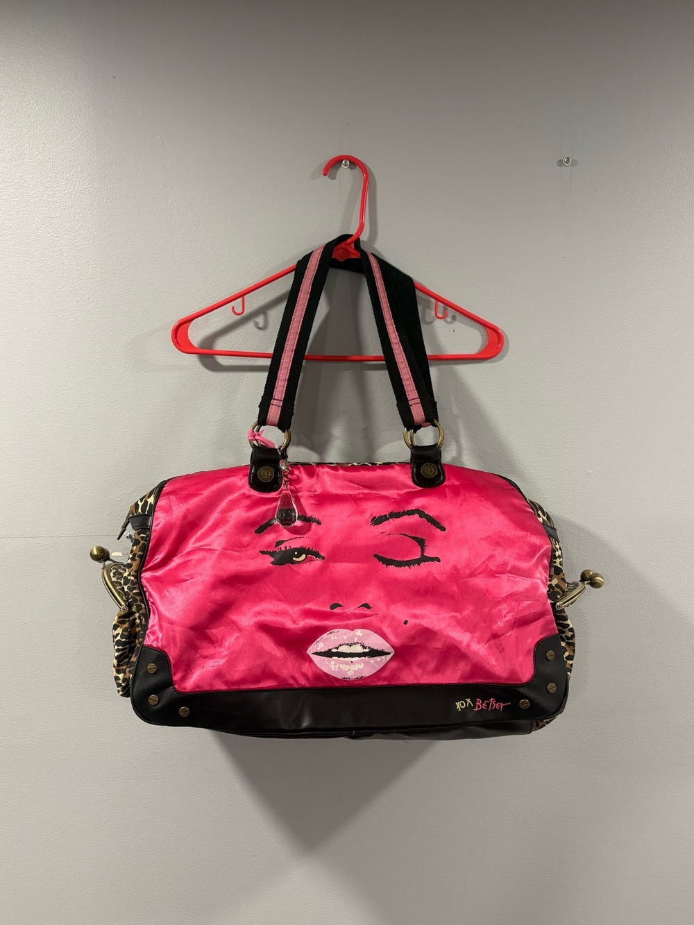Vintage Betsey Johnson Marilyn Monroe Pink Satin Leopard Bag Y2K